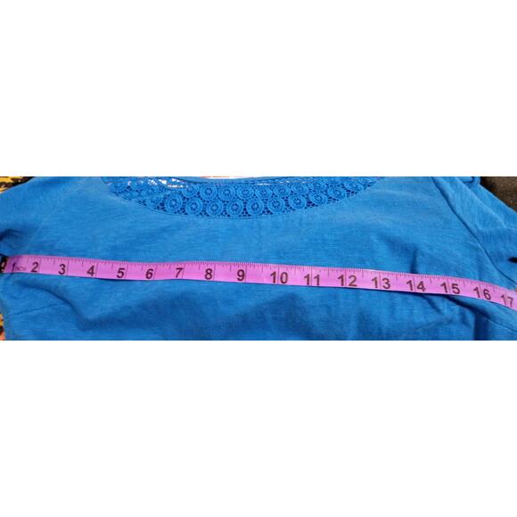 Talbots T by Talbots Blue Cotton Flutter-Sleeve Crochet-Neck T-Shirt Dress SZ S - Picture 8 of 8